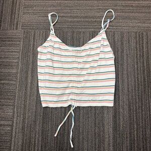 O'Neill White Multicolor Striped Camisole Rainbow Tie Scrunch Detail On Front